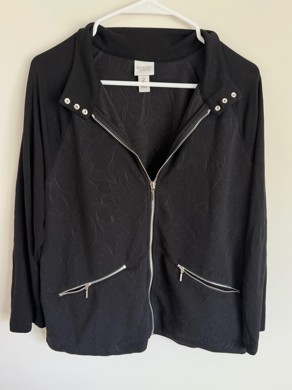 Chico's Black Zip-Front Jacket with Silver Hardware